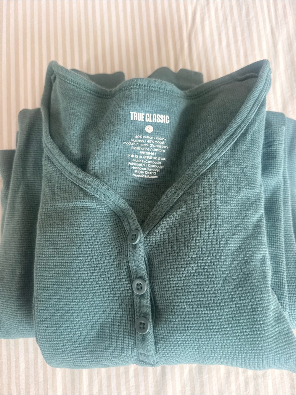 True Classic Women's Teal Henley Waffle Top and Pant Set
